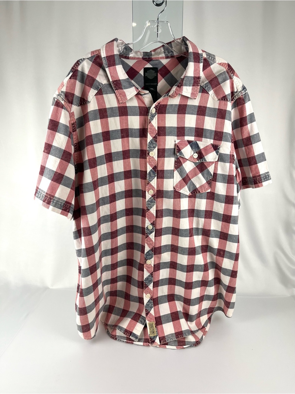 Harley-Davidson Men's Plaid Button-Up Riding Shirt Slim Fit Red Grey White 2XL